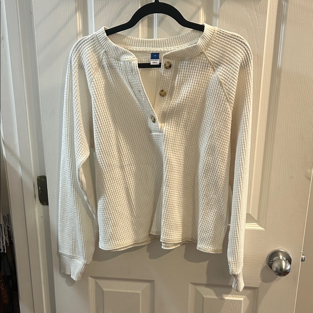 Old Navy Ivory Waffle-Knit Henley Sweatshirt